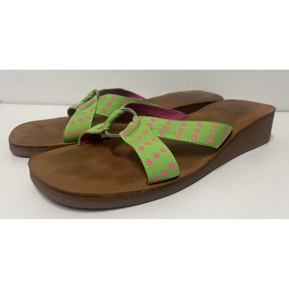 YELLOW BOX WOMENS WEDGE SANDALS GREEN PINK POLKA DOT FLIP FLOP THONG SLIP‎ ON